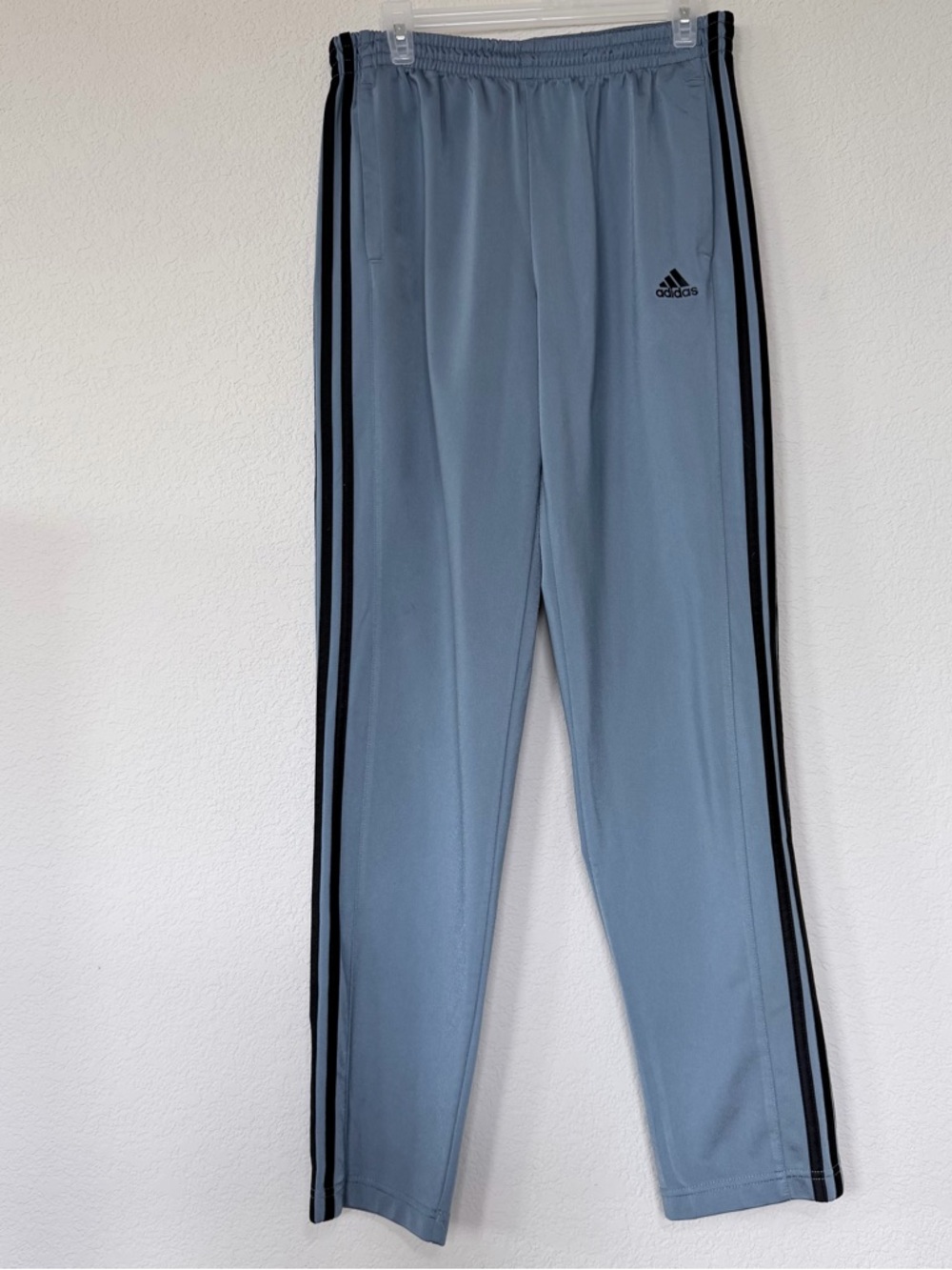 ADIDAS 3 Stripe Track Pants Gray Black Tricot Knit Athletic Joggers Size L